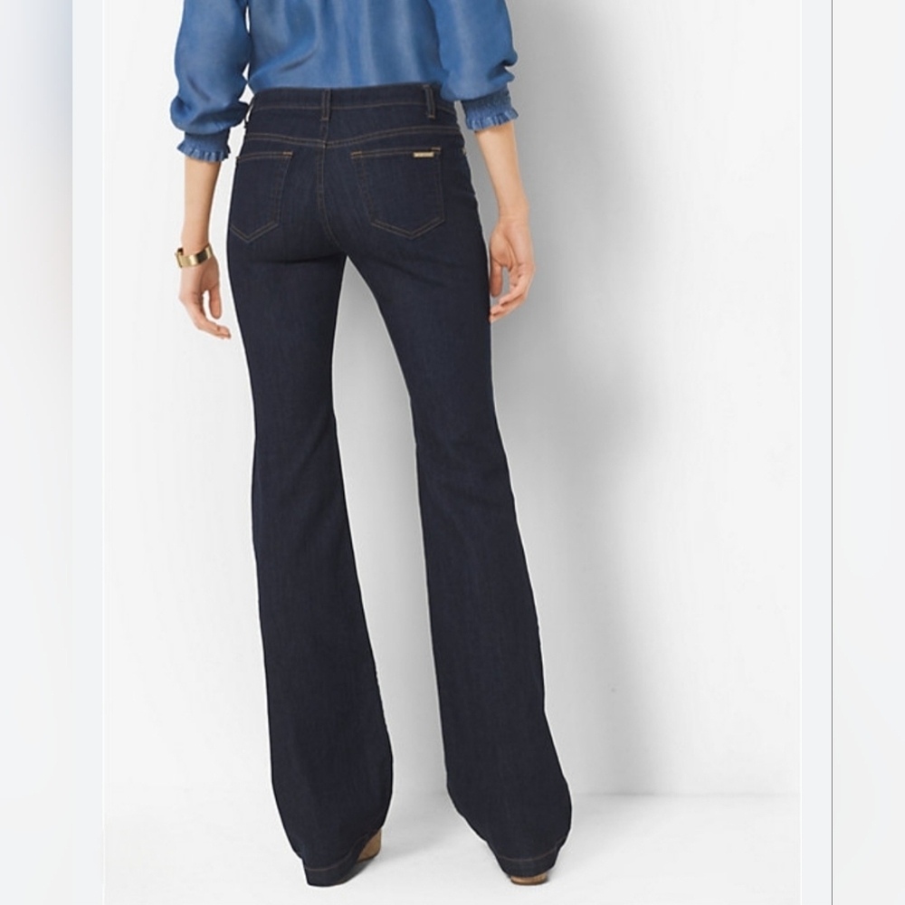 MICHAEL Michael Kors High Rise Selma Flare Jeans Olive Green Retro Stretch 6 NEW - Picture 6 of 13